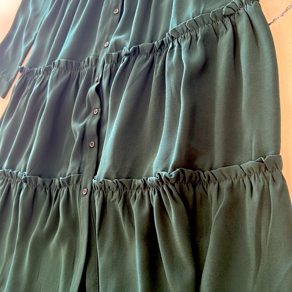 Calie Paris Green Ruffled Dress Sheer Scalloped Fabric At Chest sz.40 or M NWT - Picture 8 of 13